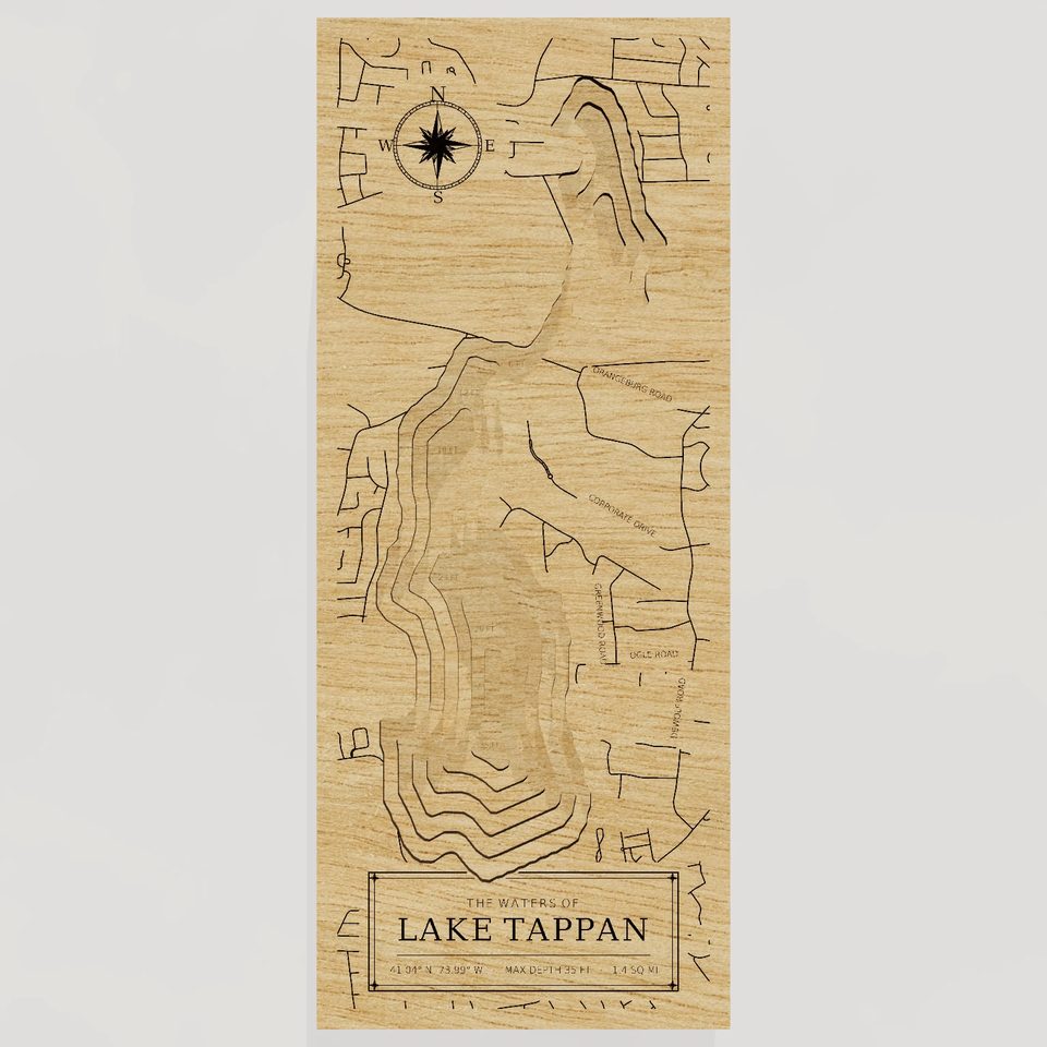 Lake Tappan 3D wood map, front view