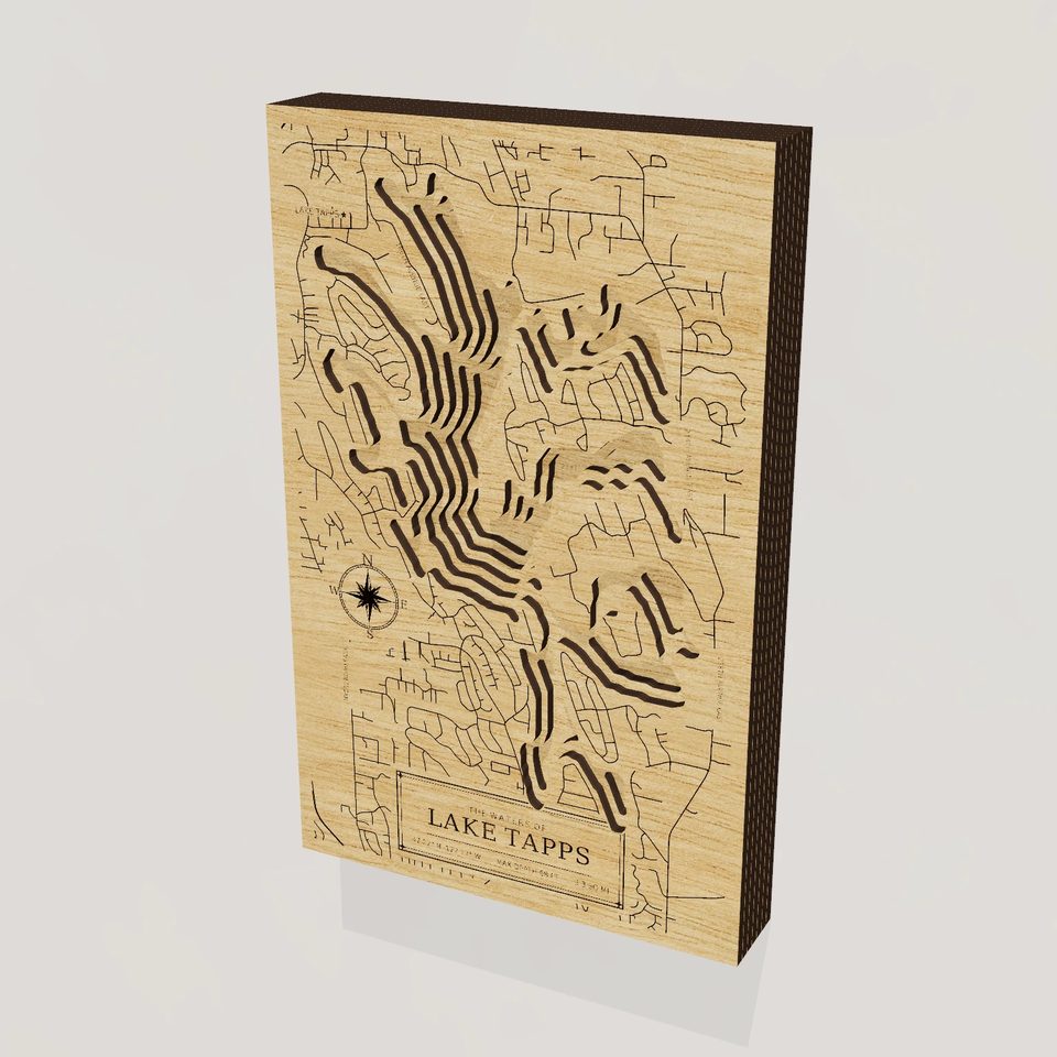Lake Tapps 3D wood map, hero view