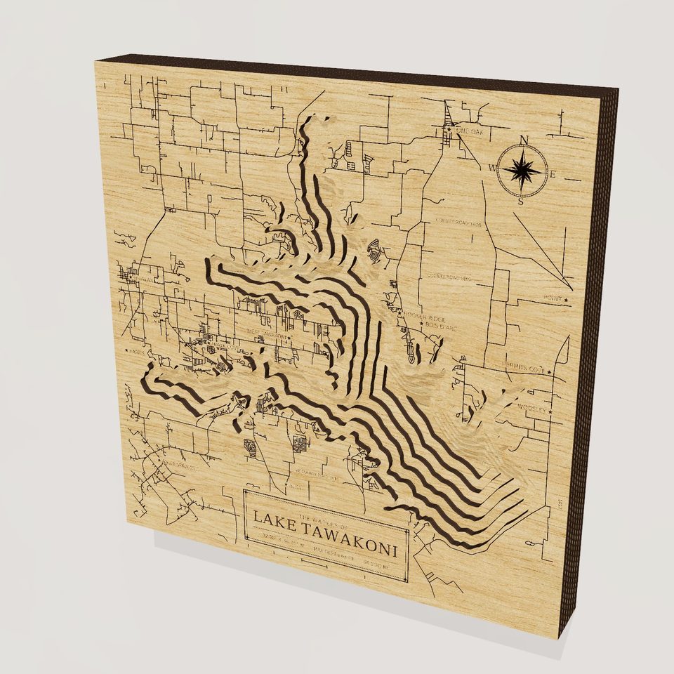 Lake Tawakoni 3D wood map, hero view