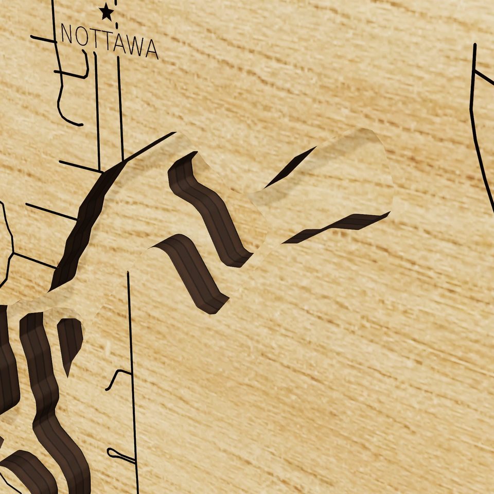 Lake Templene 3D wood map, detail view