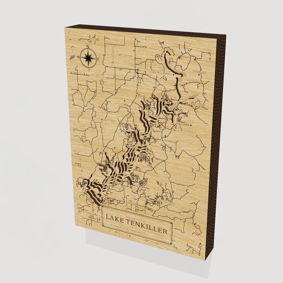 Lake Tenkiller 3D wood map, hero view