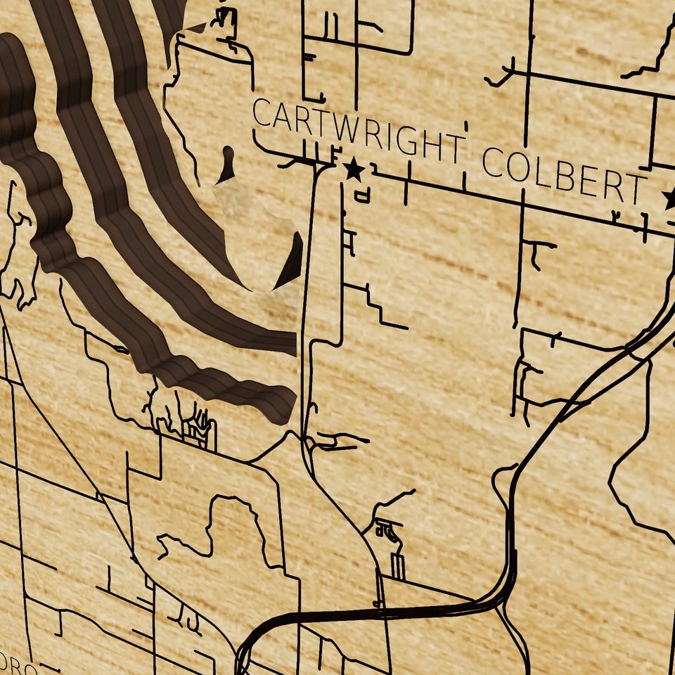 Lake Texoma 3D wood map, detail view