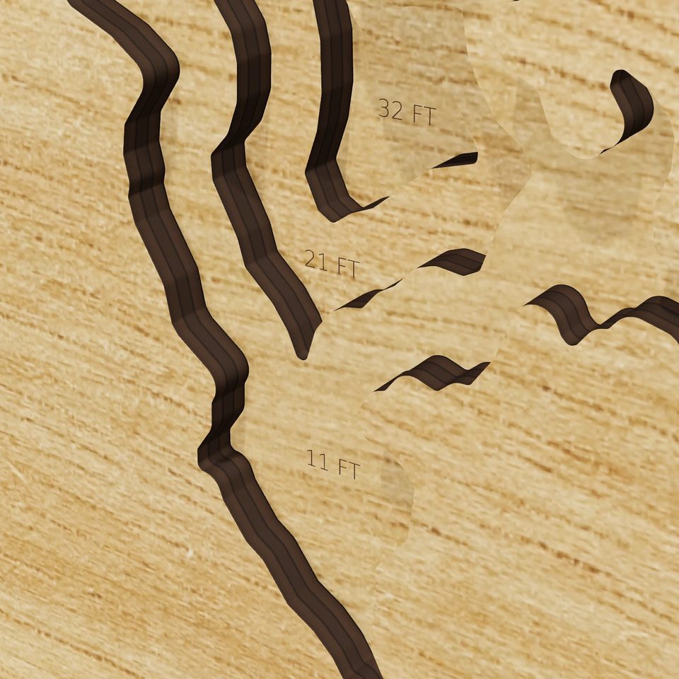Lake Thompson 3D wood map, detail view