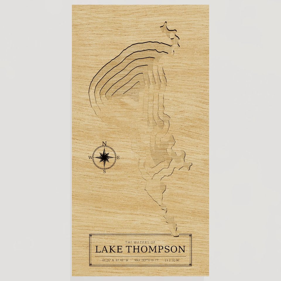 Lake Thompson 3D wood map, front view