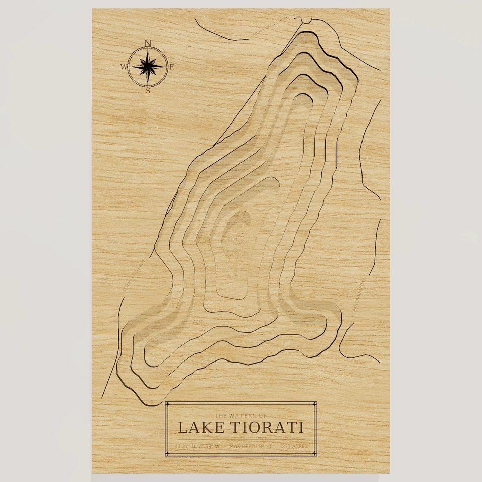 Lake Tiorati 3D wood map, front view