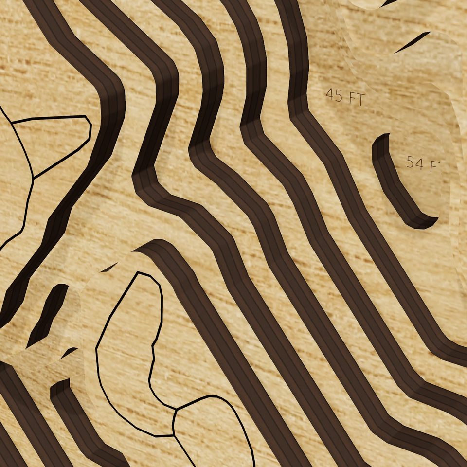 Lake Toxaway 3D wood map, detail view