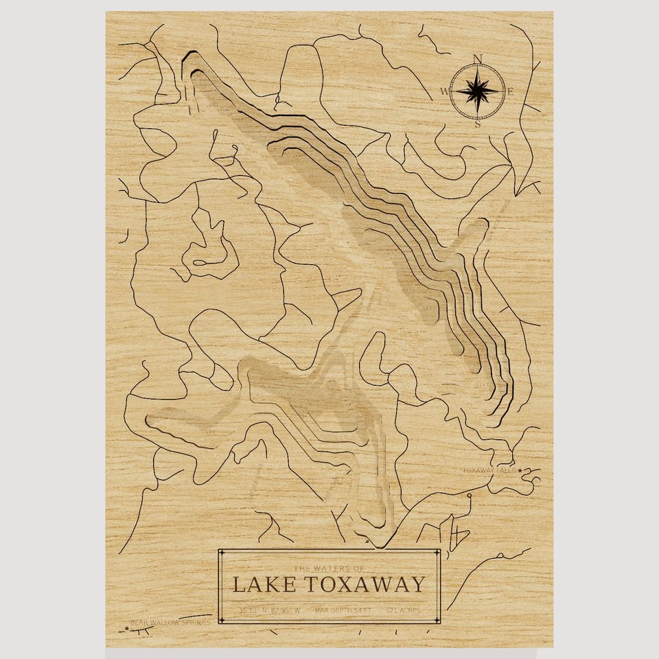 Lake Toxaway 3D wood map, front view