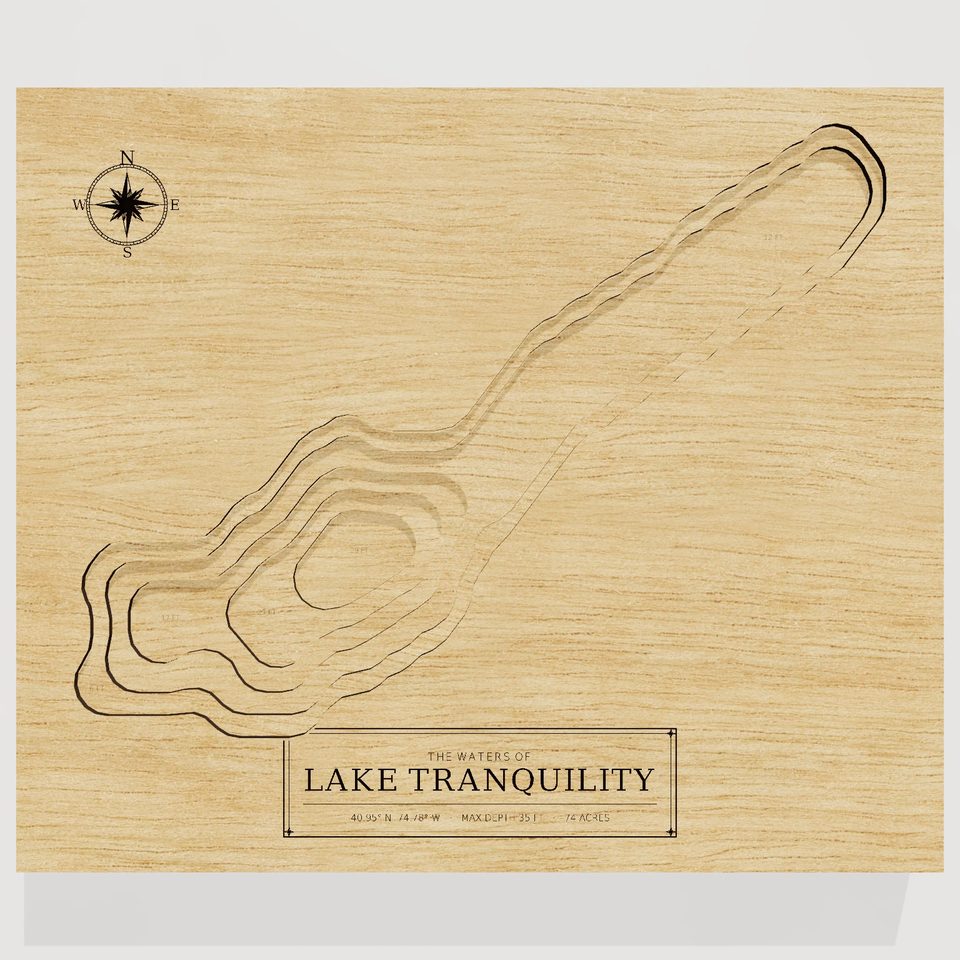 Lake Tranquility 3D wood map, front view