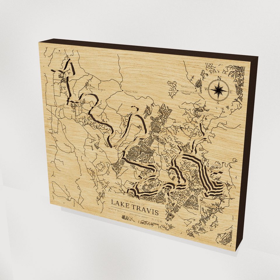 Lake Travis 3D wood map, hero view