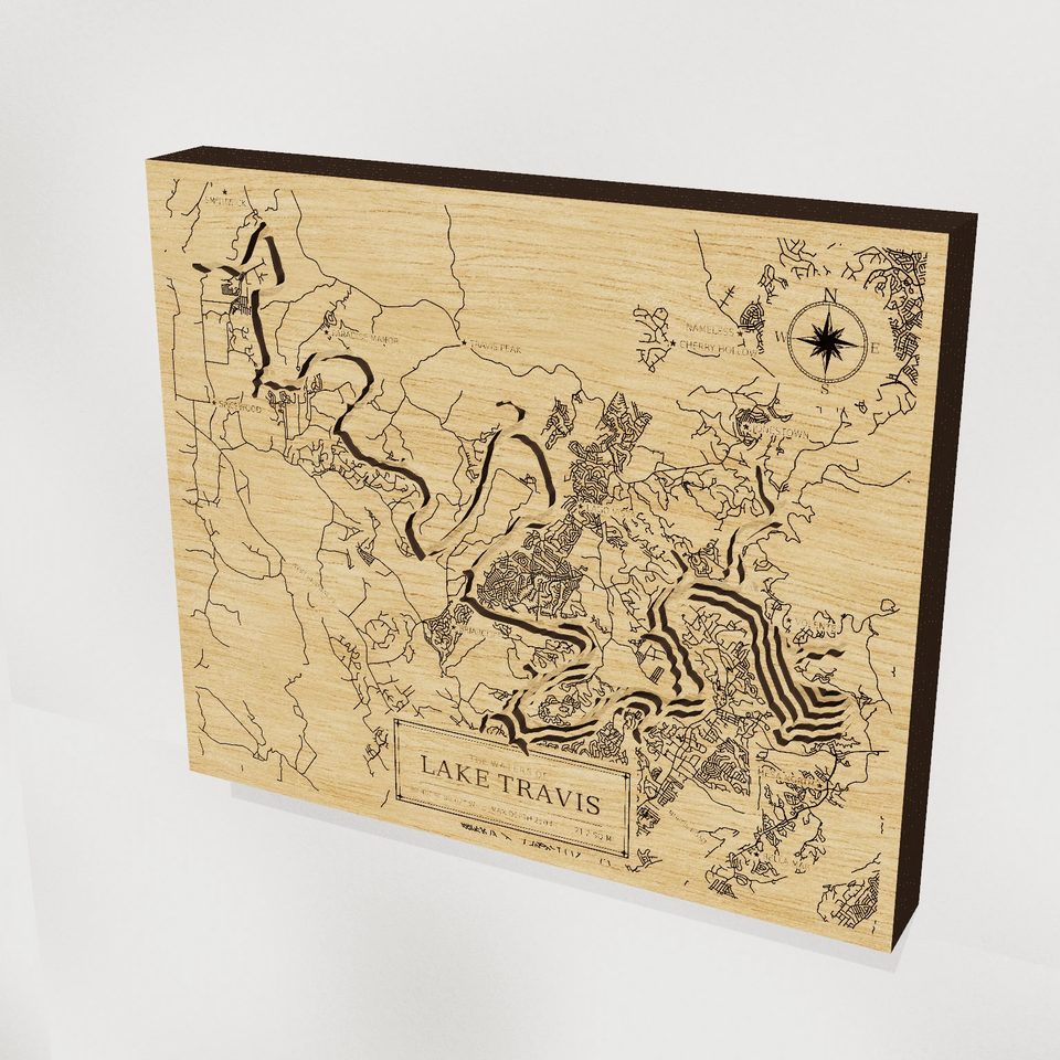Lake Travis 3D wood map, hero view