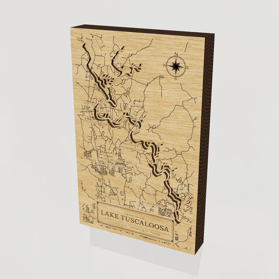 Lake Tuscaloosa 3D wood map, hero view