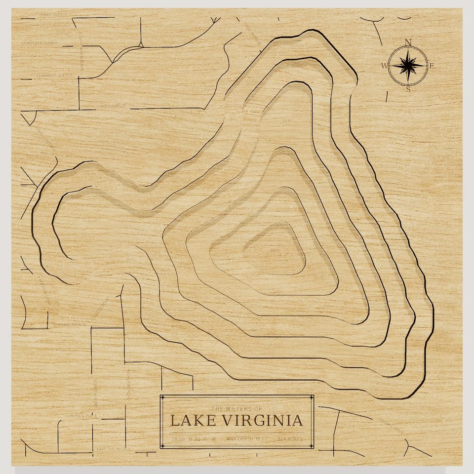 Lake Virginia 3D wood map, front view