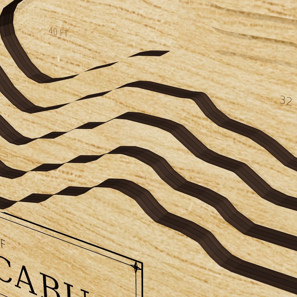 Lake Waccabuc 3D wood map, detail view