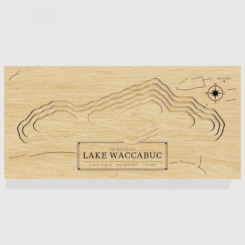 Lake Waccabuc 3D wood map, front view