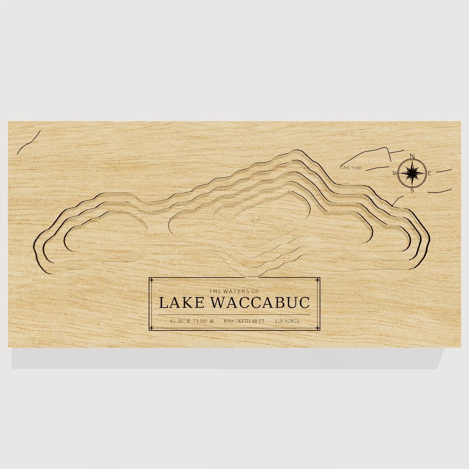 Lake Waccabuc 3D wood map, front view