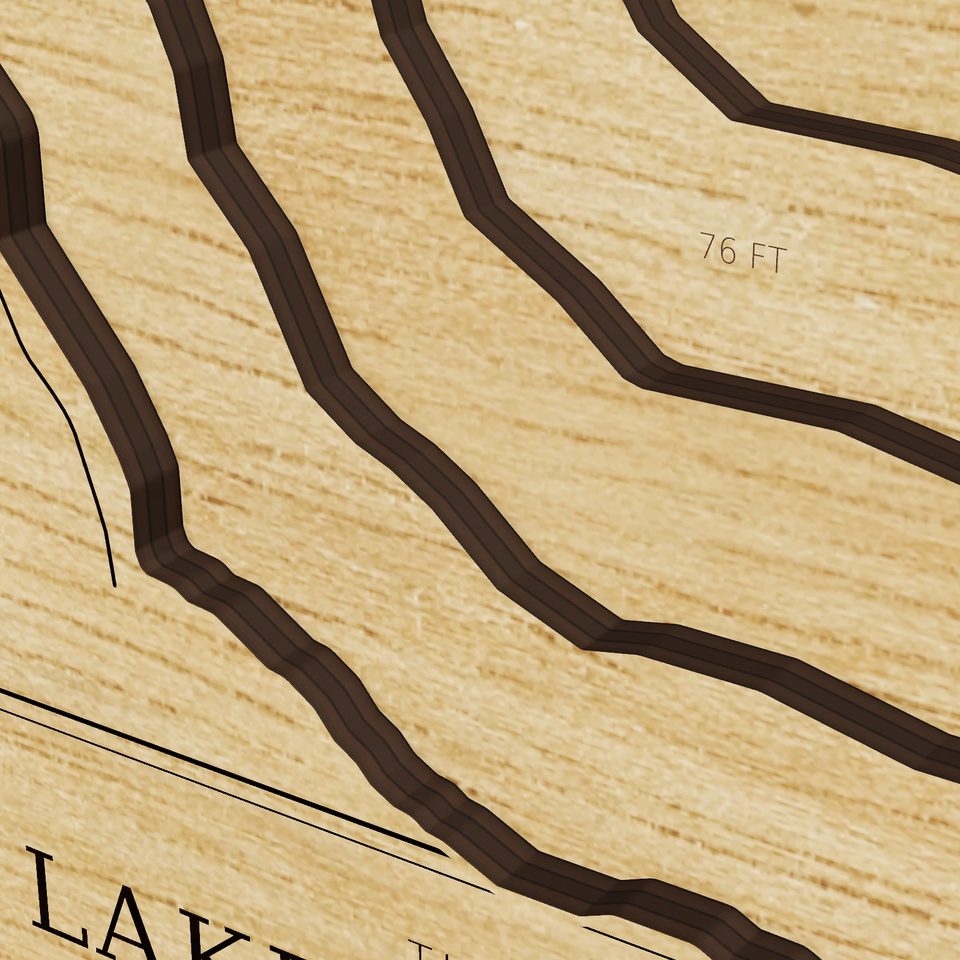 Lake Waccamaw 3D wood map, detail view