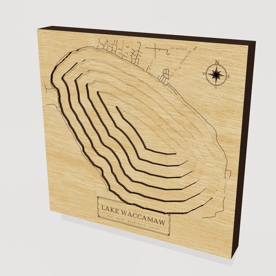 Lake Waccamaw 3D wood map, hero view