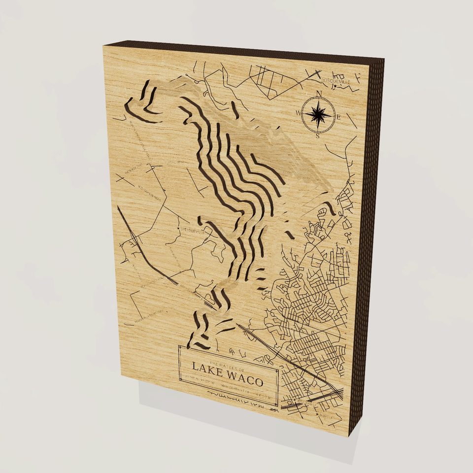 Lake Waco 3D wood map, hero view