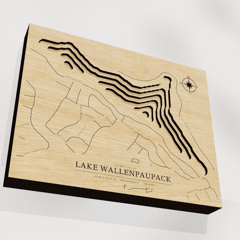 Lake Wallenpaupack 3D wood map, angle low view