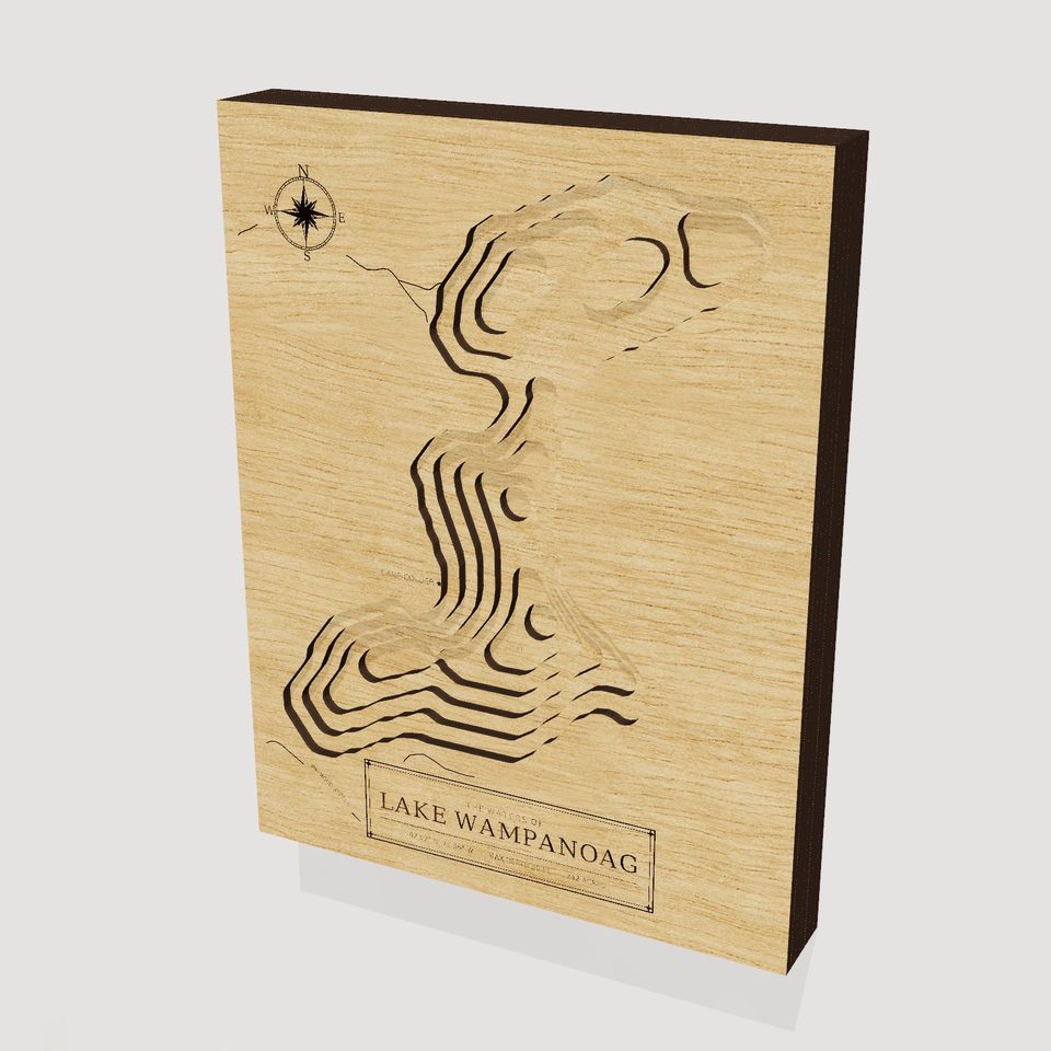 Lake Wampanoag 3D wood map, hero view