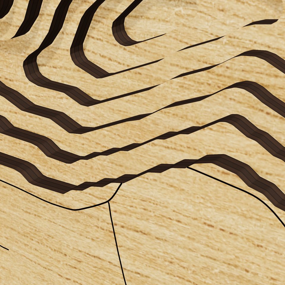 Lake Waramaug 3D wood map, detail view