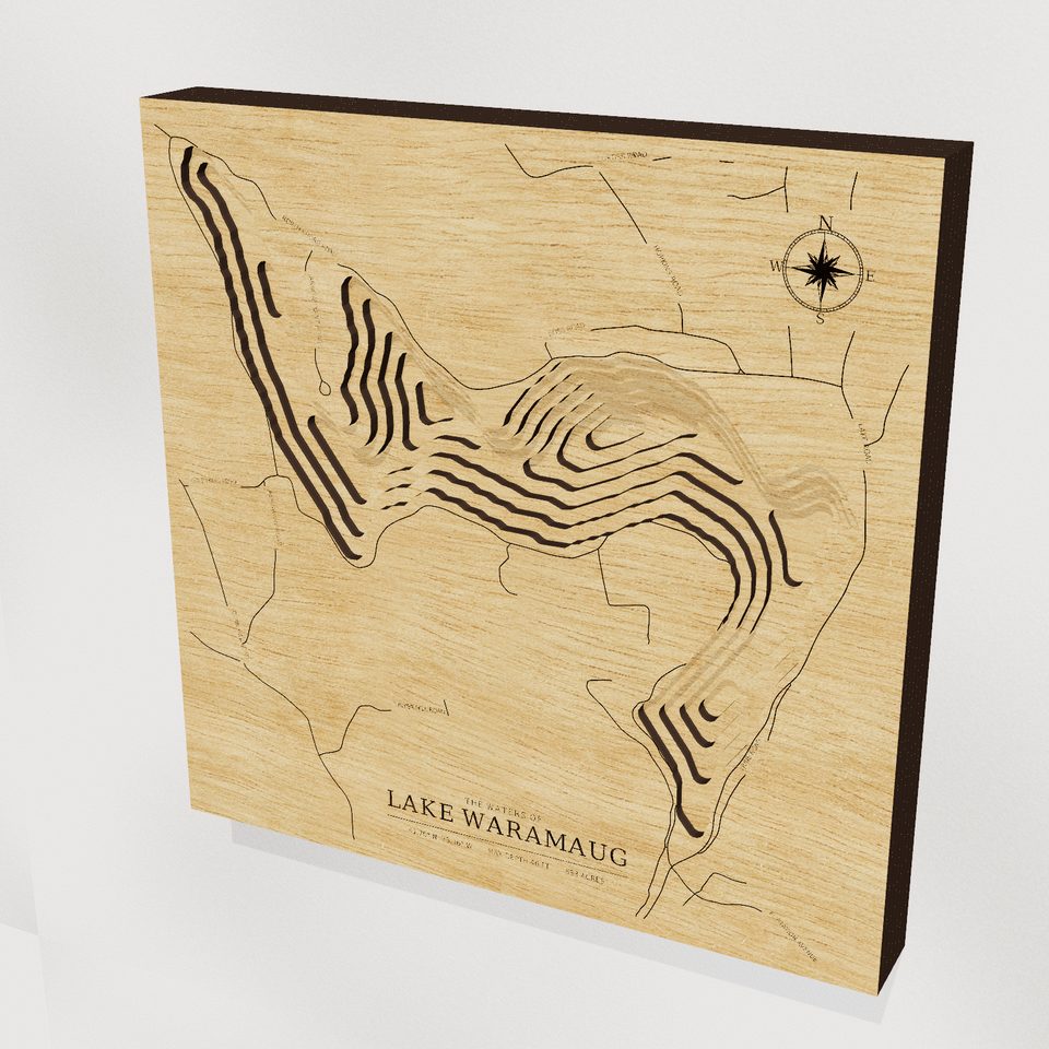 Lake Waramaug 3D wood map, hero view