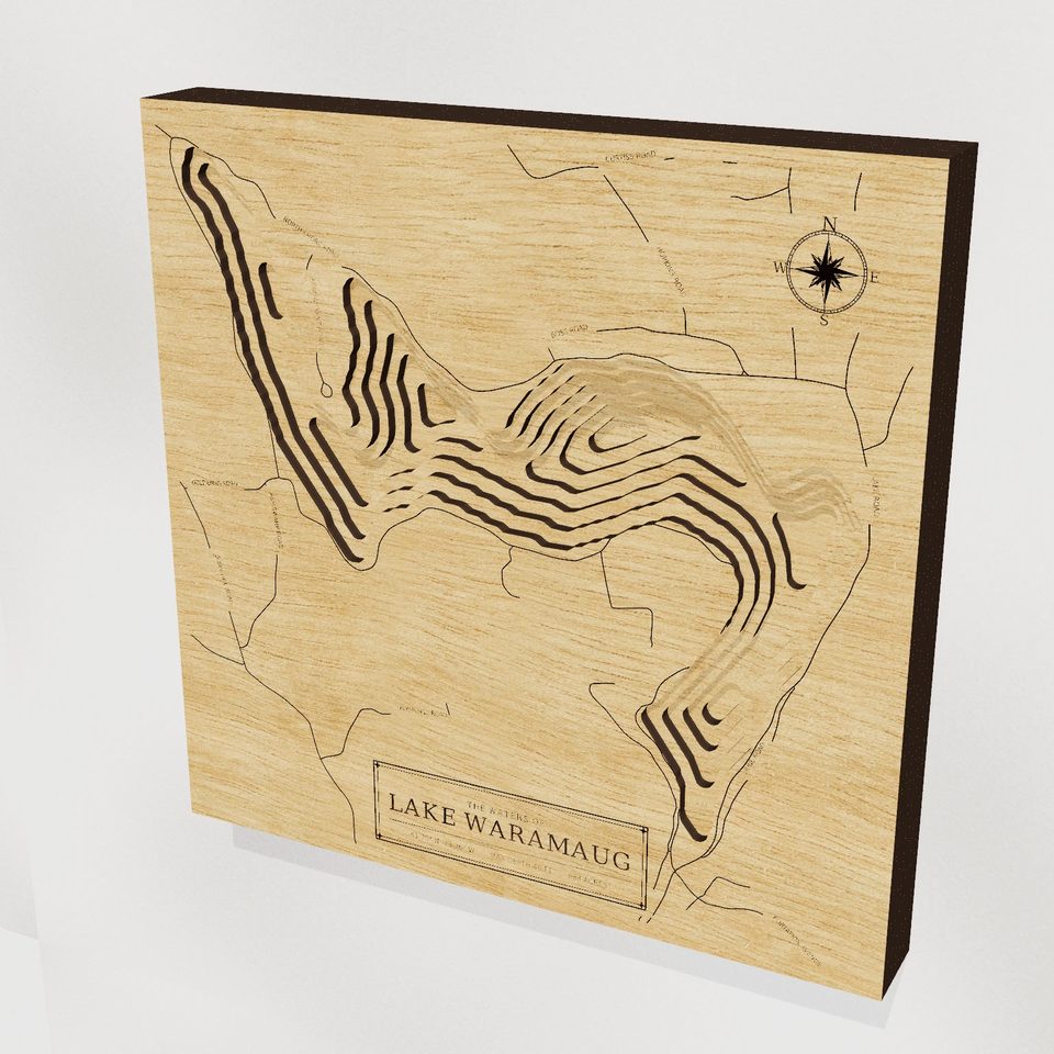 Lake Waramaug 3D wood map, hero view