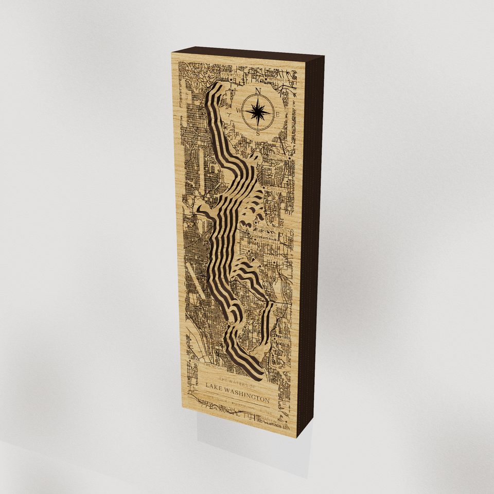 Lake Washington 3D wood map, hero view