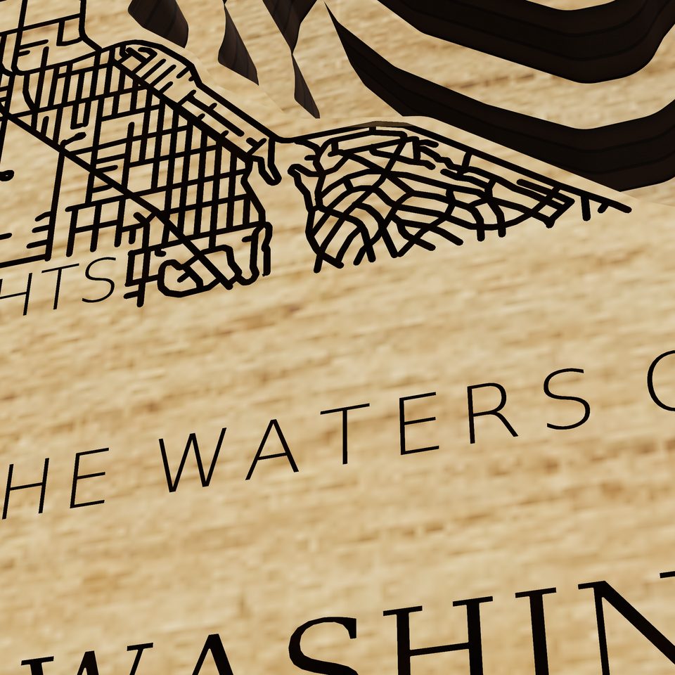 Lake Washington 3D wood map, title view