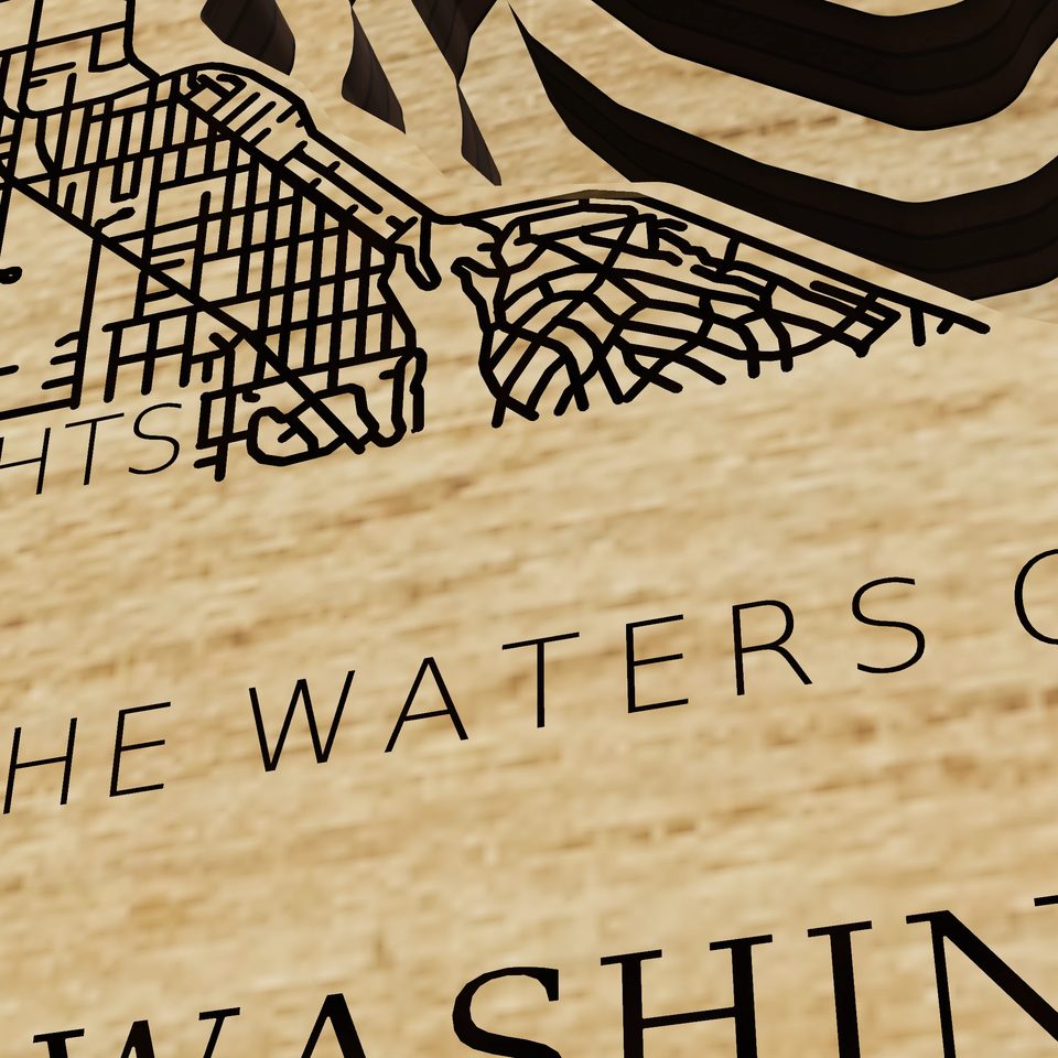 Lake Washington 3D wood map, title view