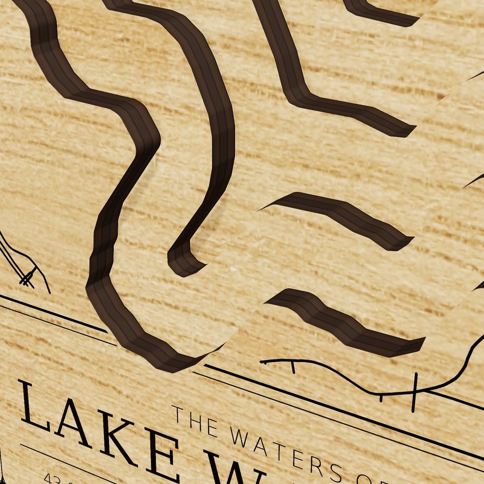 Lake Waubesa 3D wood map, detail view