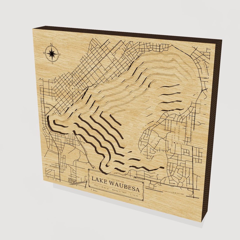 Lake Waubesa 3D wood map, hero view