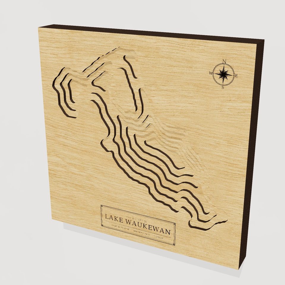 Lake Waukewan 3D wood map, hero view