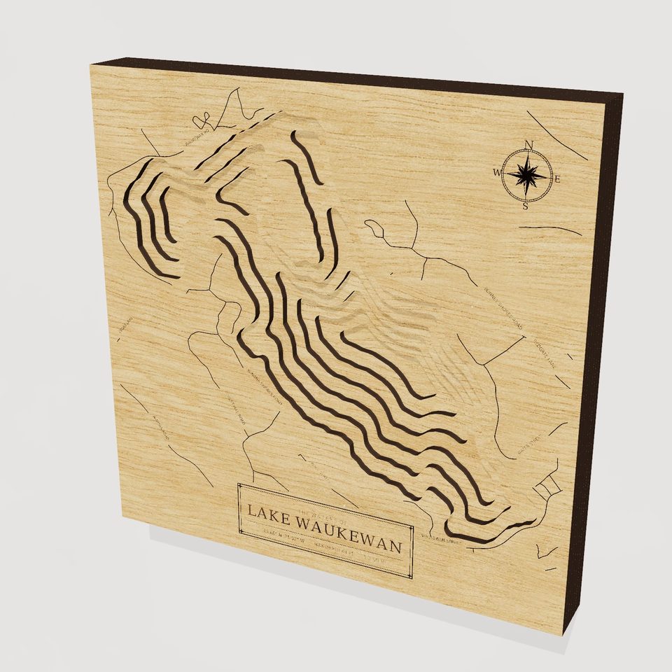 Lake Waukewan 3D wood map, hero view