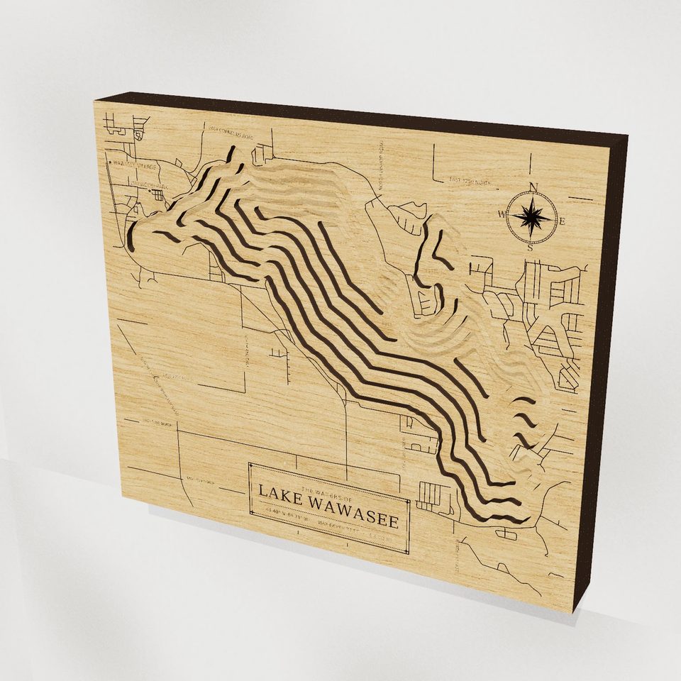 Lake Wawasee 3D wood map, hero view