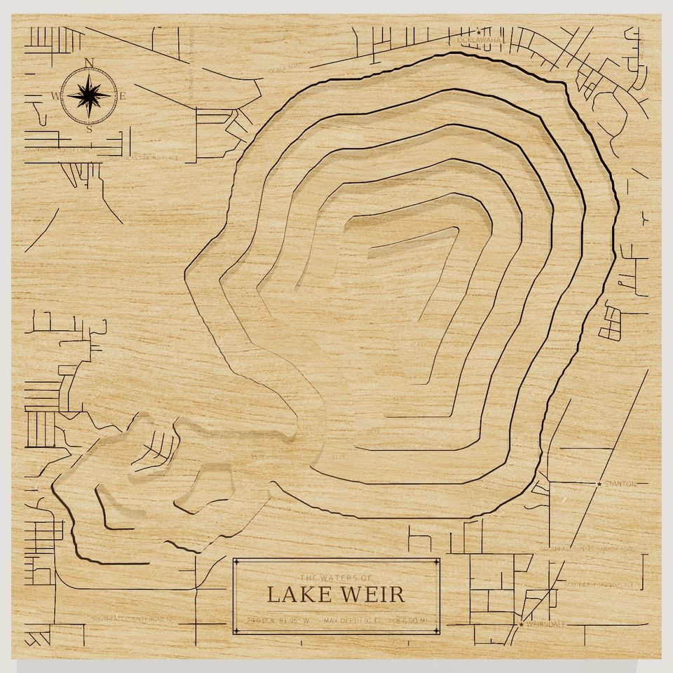 Lake Weir 3D wood map, front view