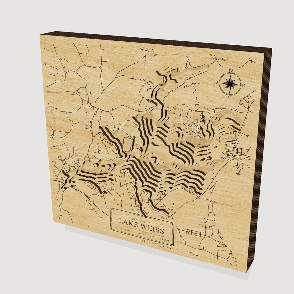 Lake Weiss 3D wood map, hero view