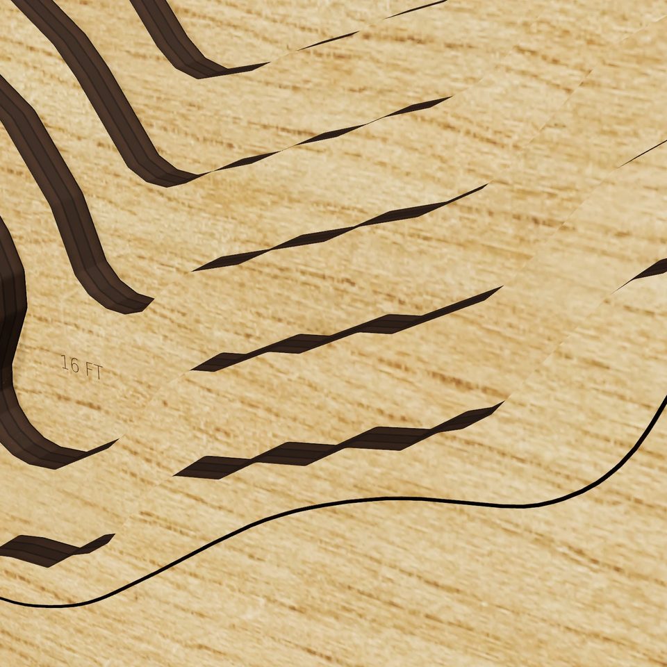Lake Welch 3D wood map, detail view
