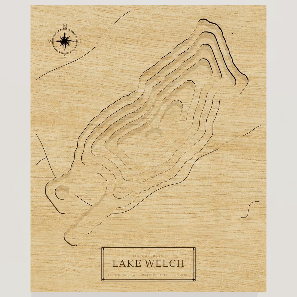 Lake Welch 3D wood map, front view