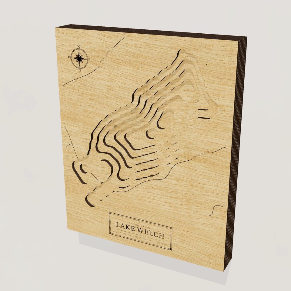Lake Welch 3D wood map, hero view