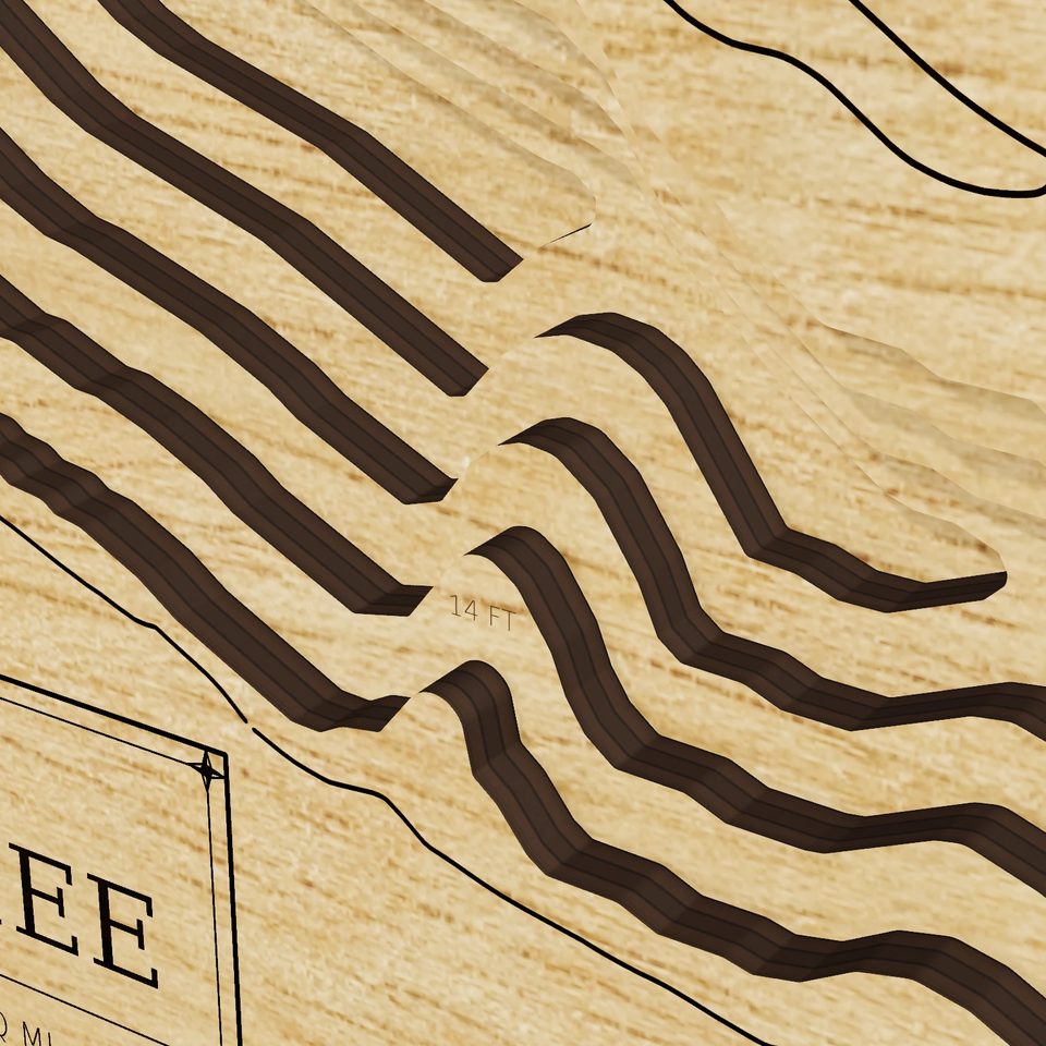 Lake Wenatchee 3D wood map, detail view