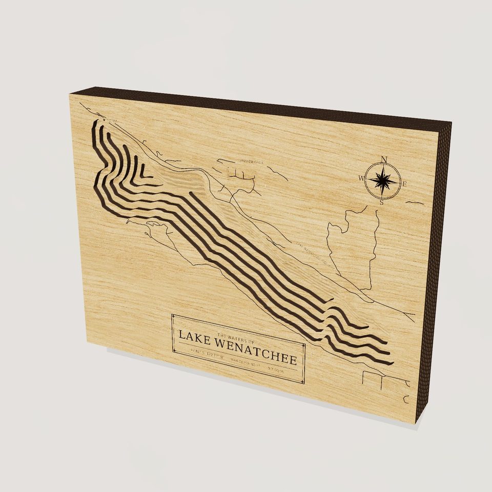 Lake Wenatchee 3D wood map, hero view