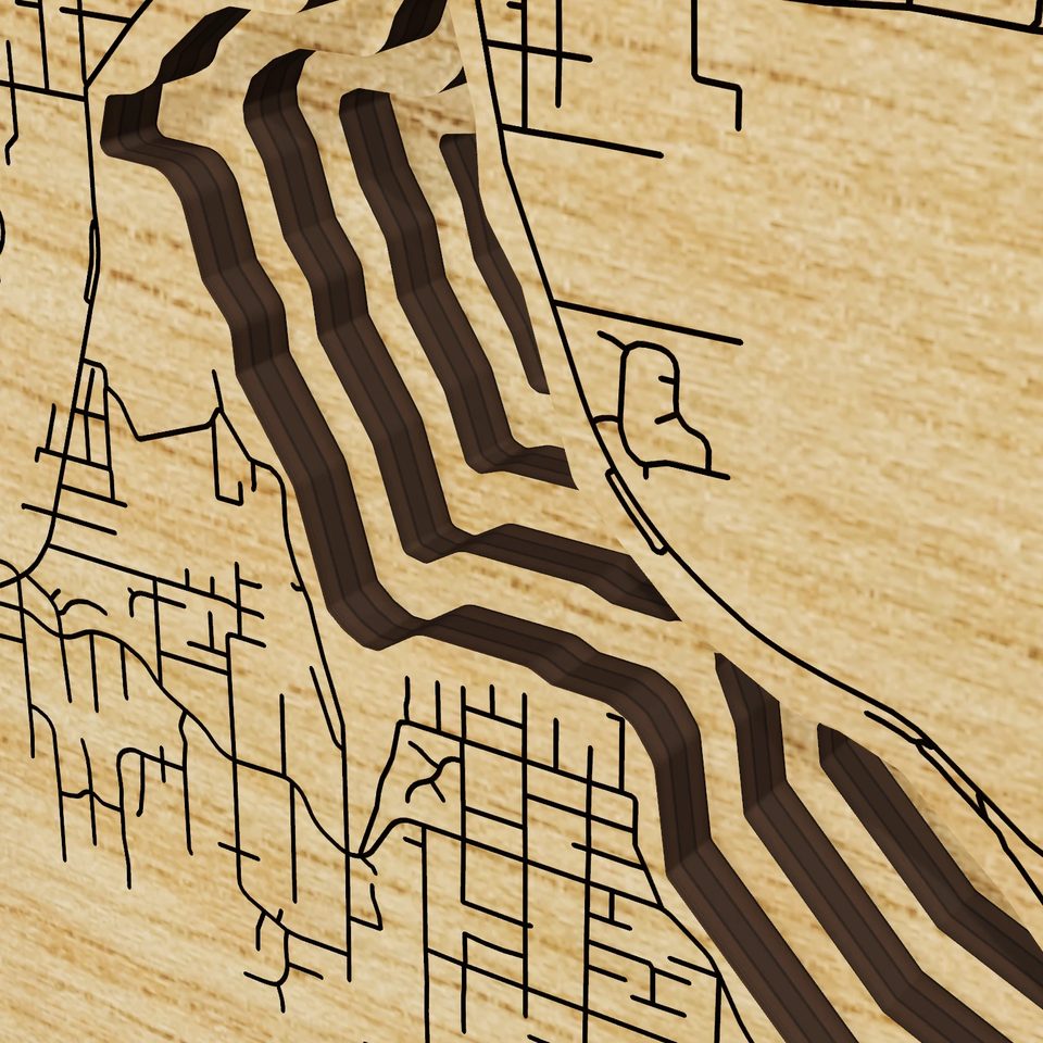 Lake Whatcom 3D wood map, detail view