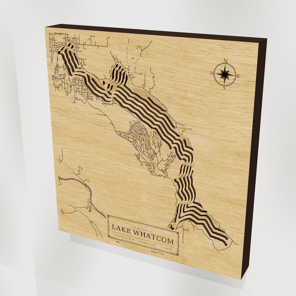 Lake Whatcom 3D wood map, hero view