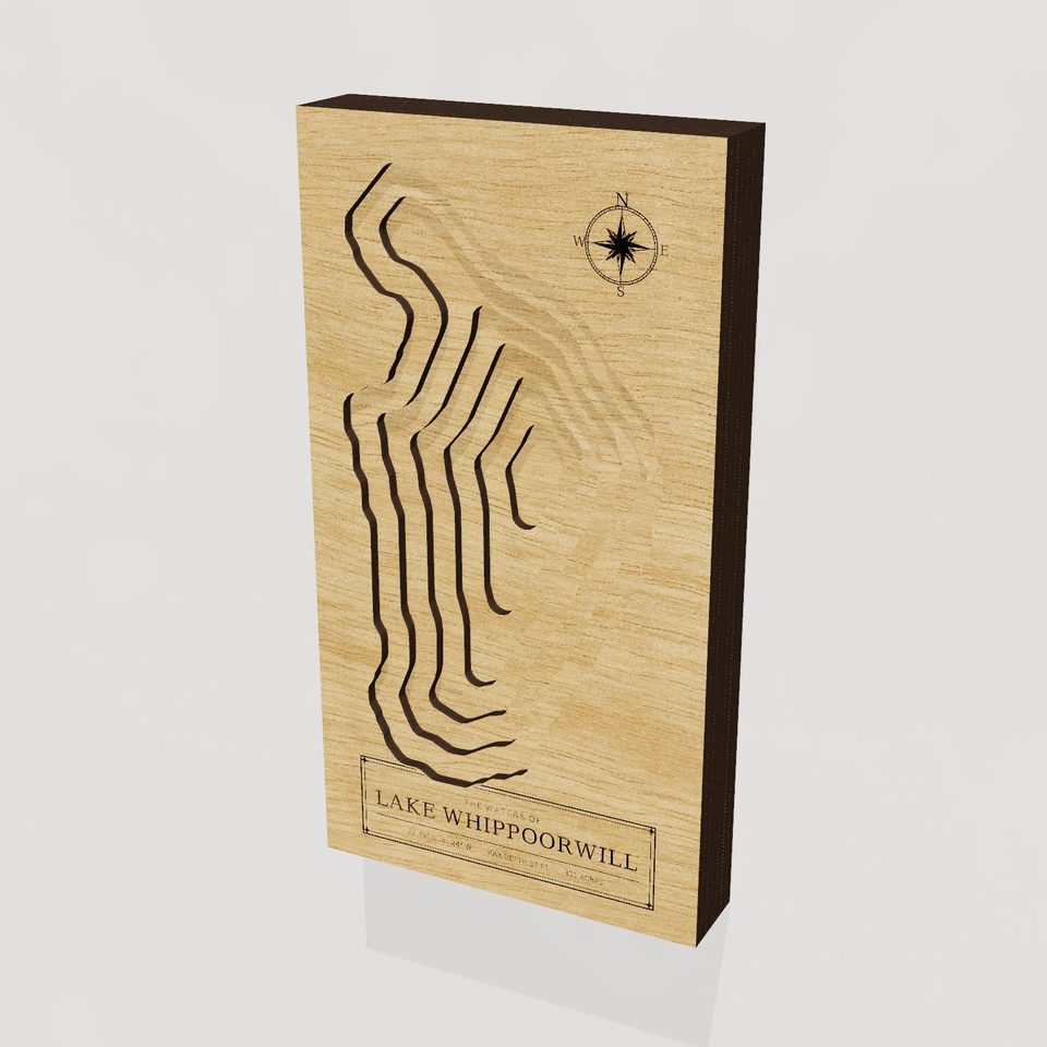 Lake Whippoorwill 3D wood map, hero view