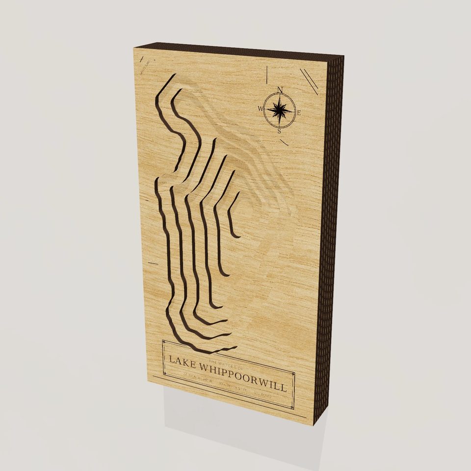 Lake Whippoorwill 3D wood map, hero view