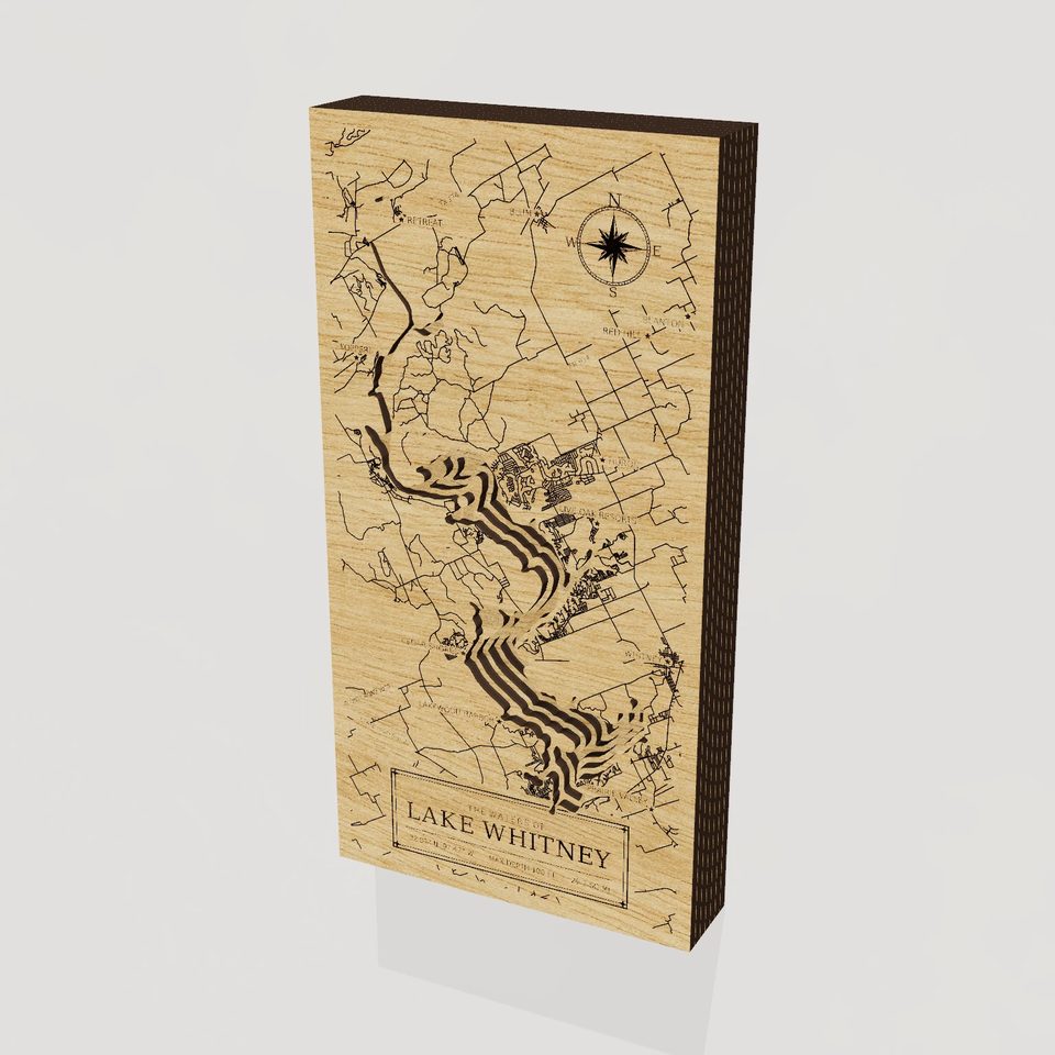 Lake Whitney 3D wood map, hero view