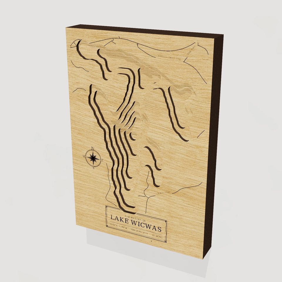 Lake Wicwas 3D wood map, hero view
