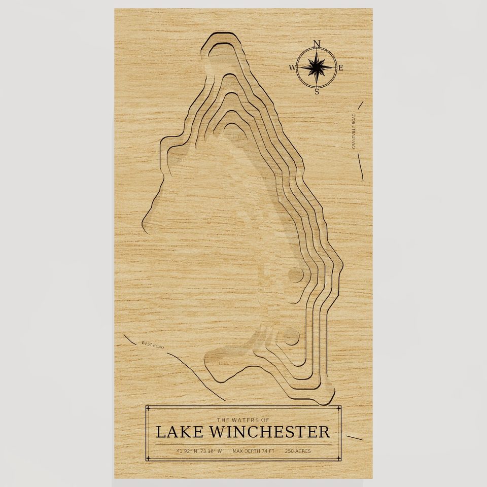 Lake Winchester 3D wood map, front view