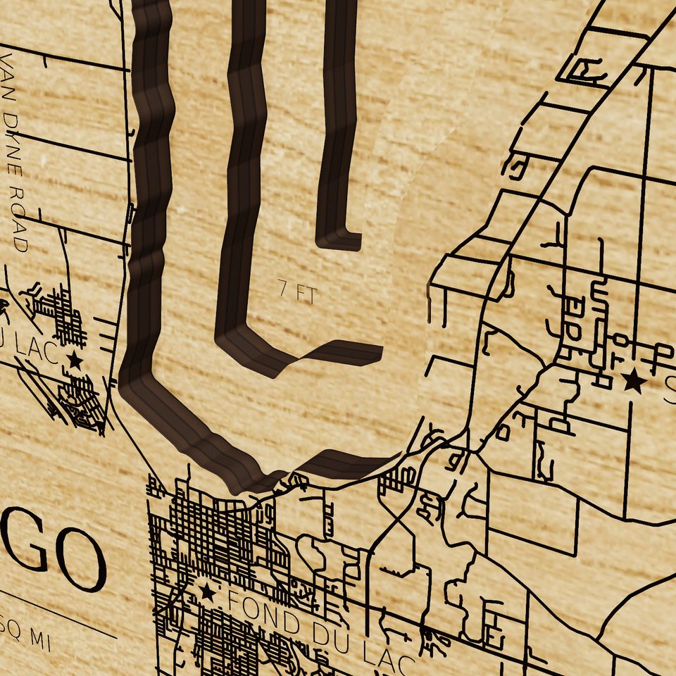 Lake Winnebago 3D wood map, detail view